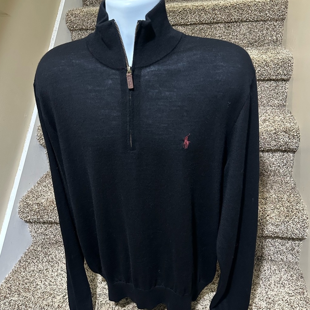 Classic *POLO by Ralph Lauren* thin merino wool men’s 1/4 zip black sweater XXL